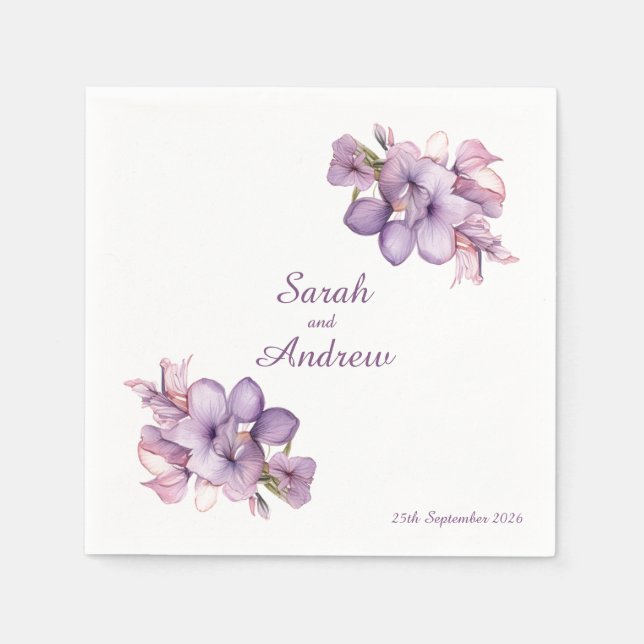 Doppel-Lilah-Blume: Personalisierte Hochzeit von N Serviette (Vorderseite)