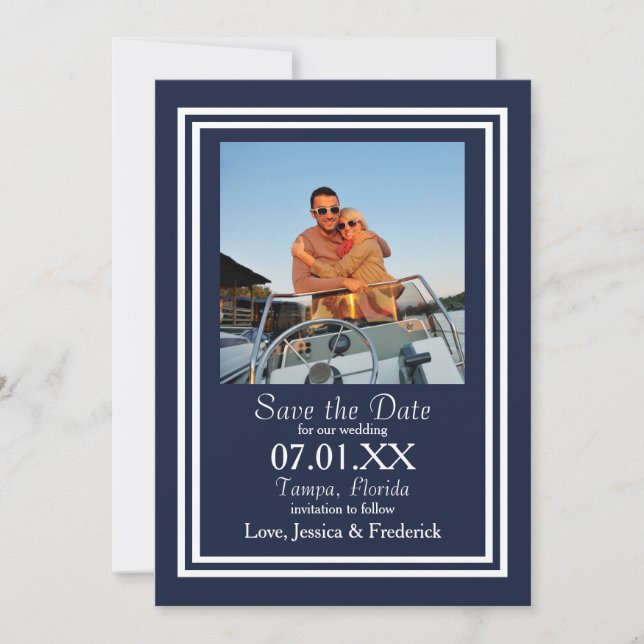 Doppel Navy Nautical - Termin speichern Save The Date (Vorderseite)