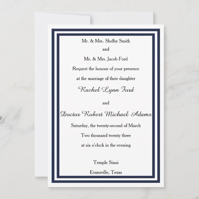 Doppel-Navy-Trim-12x18Hochzeit-Einladung Einladung (Vorderseite)