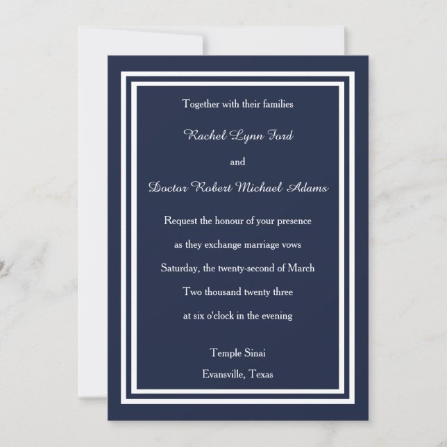 Doppel-Navy-Trim-12x18Hochzeit-Einladung Einladung (Vorderseite)