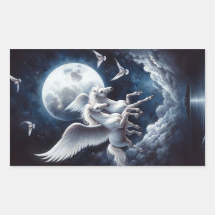 Doppel-Pegasus fliegt aus einer Wolke heraus Rechteckiger Aufkleber