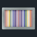 Doppel-Regenbogen-Strichcode Rechteckige Gürtelschnalle<br><div class="desc">Der geometrische Strichcode besteht aus zwei Regenbogen, die aus farbigen Streifen bestehen, die den UPC-Nummern entsprechen. Die Zahlen entsprechen den Buchstaben in "Regenbogen", um einen doppelten Regenbogen zu machen. Da Strichcodes nur 12 Ziffern lang sind, ließ ich das "r" durch den roten Start und den mittleren Streifen repräsentieren. Die Sequenz...</div>