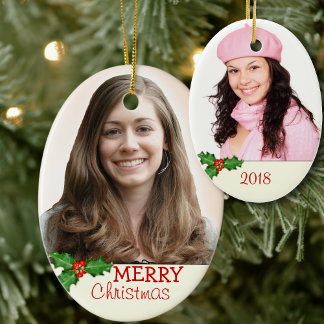 Doppel-seitige Oval-Weihnachtsdekoration Foto Keramikornament