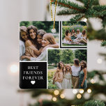 Doppel-Side-4-Foto & Bestie-Quote - Sake Keramikornament<br><div class="desc">Die besten Freunde sind so besondere Menschen. Überzeugen Sie sich von diesem wunderschönen trendigen Stil 4 (4) Foto und Freundschaft Zitat Ornament. Mit einer modernen Bildcollage, dem Text 'BEST FRIENDS FOREVER' und einem niedlichen kleinen weißen Herz. Auf der Rückseite ist das 4. Foto die BESTE FREUNDIN Zitat "Nie auseinander, vielleicht...</div>