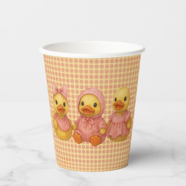 Doppel Trio in rosa Outfits Pappbecher (Vorderseite)