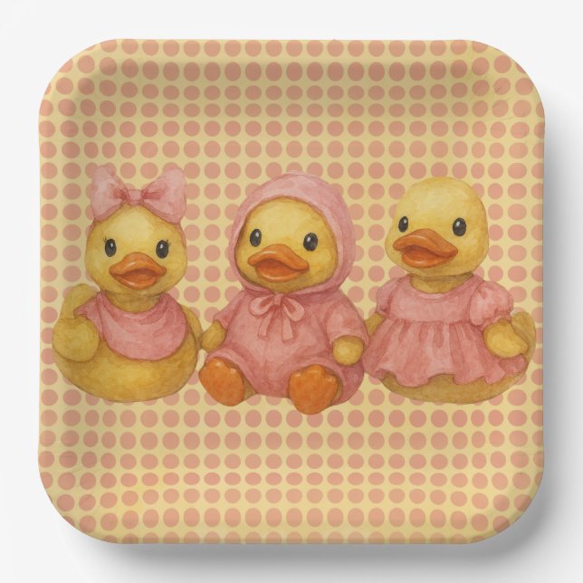 Doppel Trio in rosa Outfits Pappteller (Vorderseite)