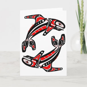 Doppel-Wale Küsten-Salish indianische Kunst Karte