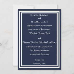 Doppel-Weiß/Navy-Trim - 12x18Hochzeitseinladung Einladung