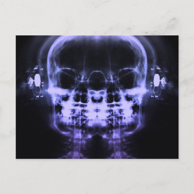 Doppel-X-Ray-Skulls mit Kopfhörern - Lila Postkarte (Vorderseite)