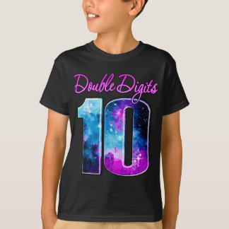 Doppel-Ziffern 10 Jahre altes Galaxie-Thema, Blau- T-Shirt