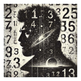 Doppelbelichtung Man Portrait Zahlen Buchstaben Sk Fotodruck