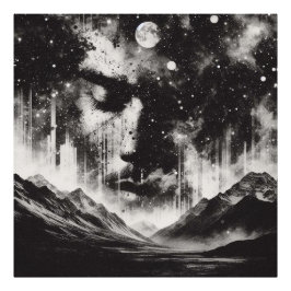 Doppelbelichtungs-Portrait mit Starry Sky Mountain Fotodruck