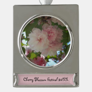 Doppelblühende Kirschbaum I Frühjahrsblüte Banner-Ornament Silber