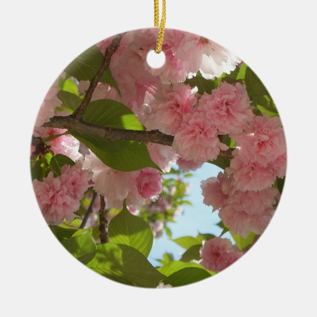 Doppelblühende Kirschbaum III Frühlingsflora Keramik Ornament (Vorne)