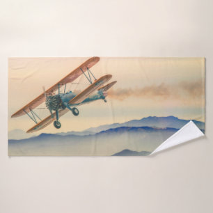 Doppeldecker-Oldtimer-Propeller-Flugzeug Badehandtuch