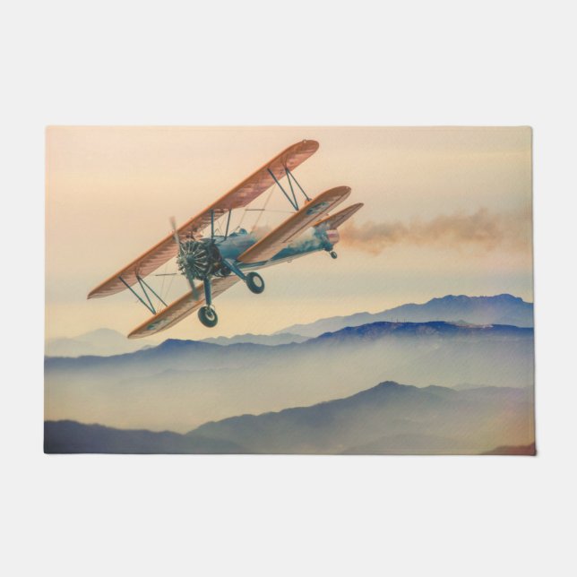 Doppeldecker-Oldtimer-Propeller-Flugzeug Fußmatte (Vorderseite)