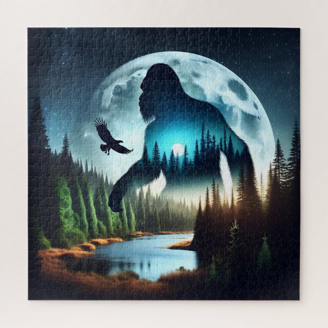 Doppelexposition Bigfoot, Adler und Vollmond (Vertikal)