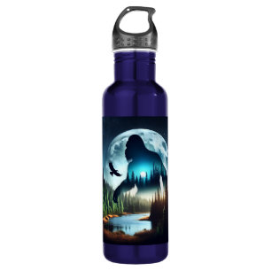 Doppelexposition Bigfoot, Adler und Vollmond Edelstahlflasche