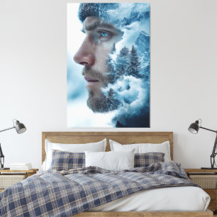 Doppelexposition des Winterbound Man Leinwanddruck