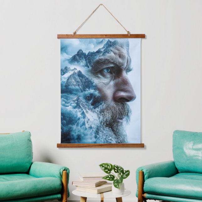 Doppelexposition des Winterbound Man Wandteppich Mit Holzrahmen (Wohnzimmer)