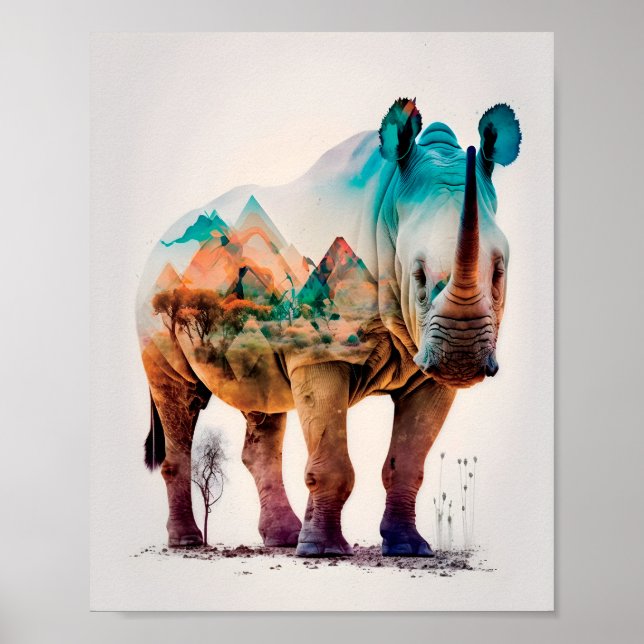 Doppelexposition, Fotografie von Rhinozeros Poster (Vorne)