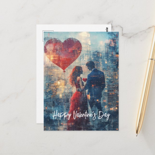 Doppelexposition Paar in Liebe Valentine Postkarte (Vorderseite/Rückseite Beispiel)