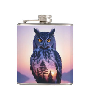 Doppelexposition von Owl Animal Nature Wilderness  Flachmann