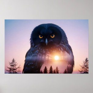 Doppelexposition von Owl Animal Nature Wilderness  Poster