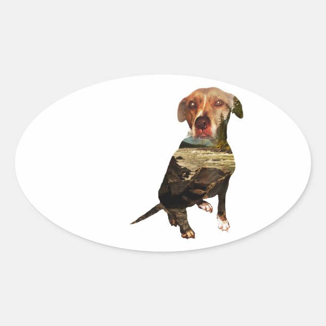 Doppelexpositionshund Ovaler Aufkleber (Vorderseite)