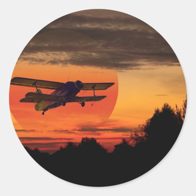 Doppelflugzeug Runder Aufkleber (Vorderseite)