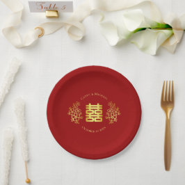 Doppelfröhlichkeit blumenchinesischen Hochzeit rot Pappteller