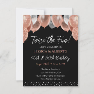 Doppelgeburt Rosa und Silberballon Einladung