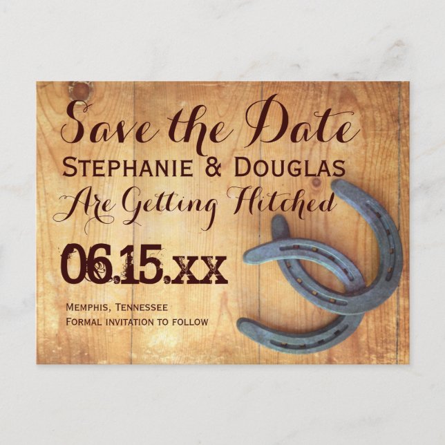 Doppelhorseshoe Rustikale Save the Date Postkarten (Vorderseite)