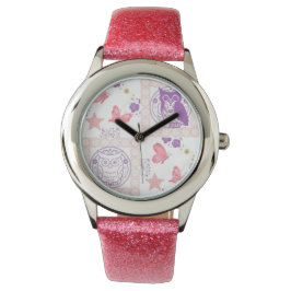 Doppelhügel und Schmetterlinge Rosa Kinder beobach Armbanduhr