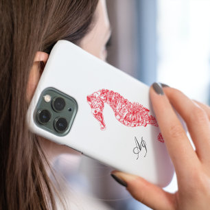 Doppelinitialen rotes Küstenwasserfarben-Seepferd Case-Mate iPhone Hülle