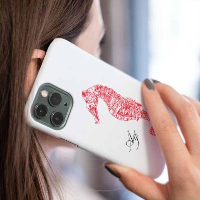 Doppelinitialen rotes Küstenwasserfarben-Seepferd Case-Mate iPhone Hülle (Von Creator hochgeladen)