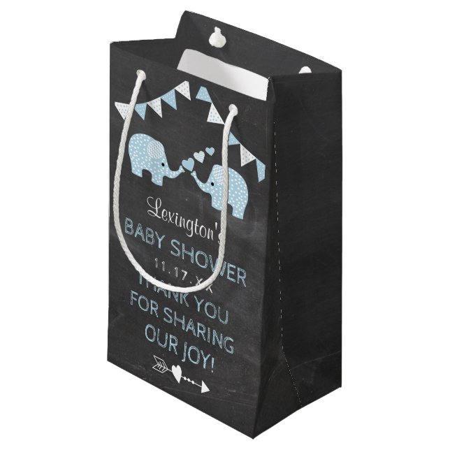 Doppeljungen-danken blaue Elefant-Babyparty Ihnen Kleine Geschenktüte (Vorderseite Schrägansicht)