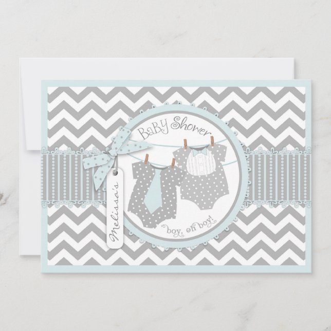 Doppeljungen-Krawatten-Bogen-Krawatten-Zickzack Einladung (Vorderseite)