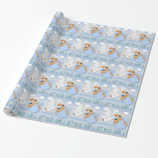 Doppeljungen - Storch-Babyparty-Packpapier Geschenkpapier