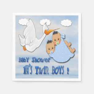 Doppeljungen - Storch-Babyparty-Papierservietten Serviette