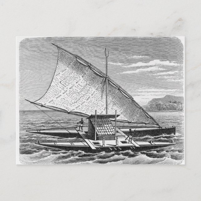 Doppelkanu aus Fidschi aus der Geschichte der Postkarte (Vorderseite)
