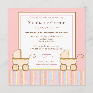 Doppelkarriere Twin Girl Babydusche Einladung