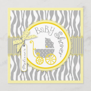 DOPPELKinderwagen, Zebra-Druck-Gelb-Babyparty Einladung