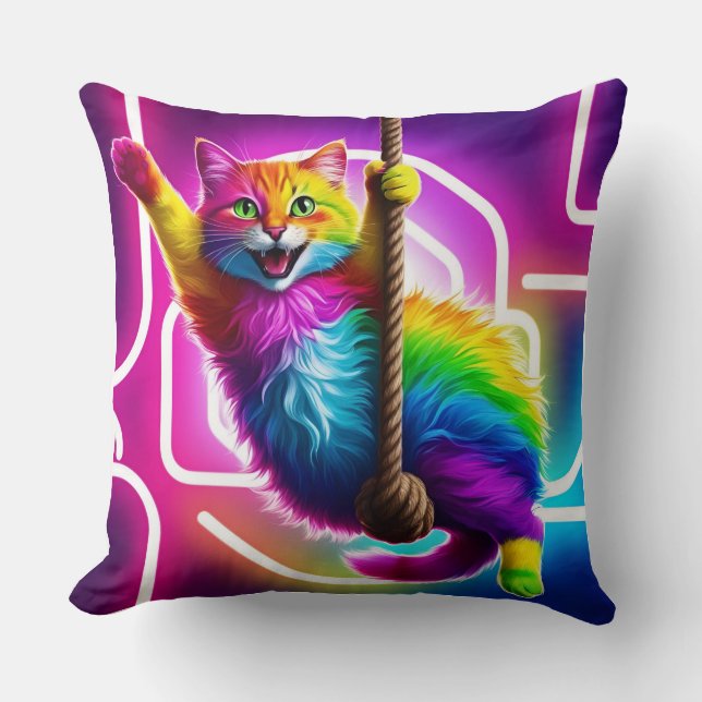 Doppelkissen: Neon Hanging Feline Kissen (Vorderseite)