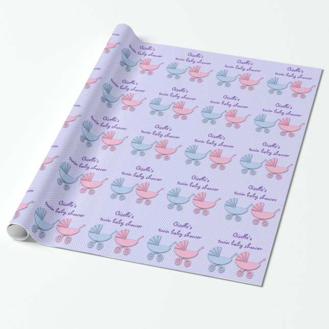 Doppelmädchen- und Jungen-Tupfen-Kinderwagen Geschenkpapier (Ungerollt)