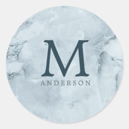 Doppelmonogramm aus blauem Marmor Runder Aufkleber