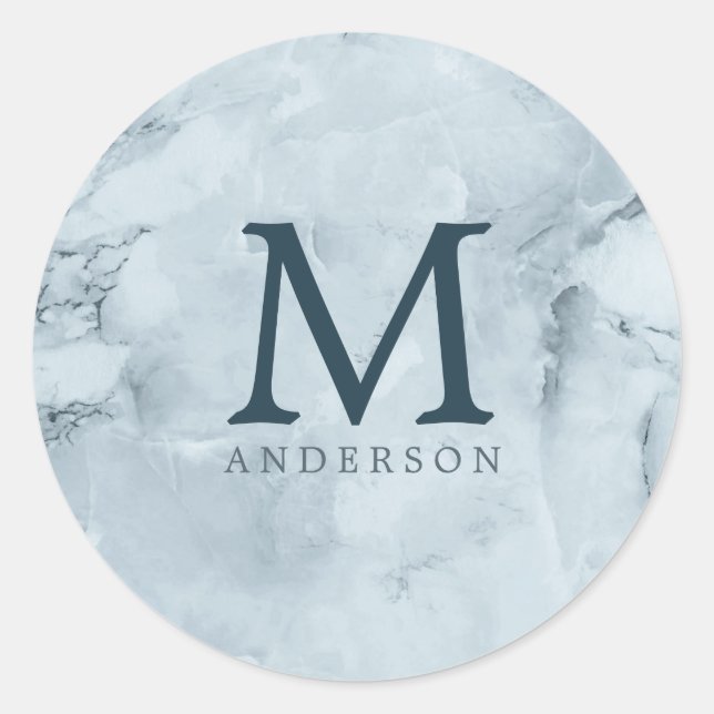 Doppelmonogramm aus blauem Marmor Runder Aufkleber (Vorderseite)