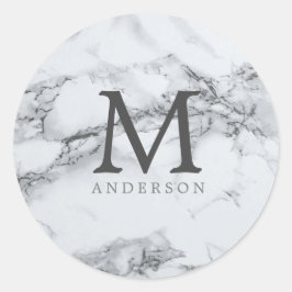 Doppelmonogramm aus Silbermarmor Runder Aufkleber