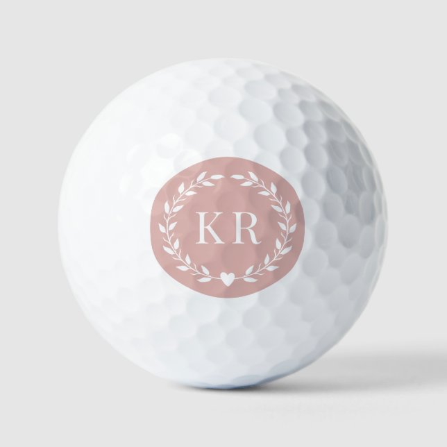 Doppelmonogramm-Initialen Rosa Laurel Golfball (Vorderseite)