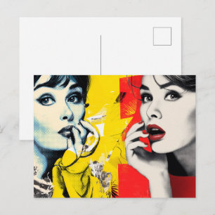 Doppelporträt im Pop-Art-Stil  Postkarte